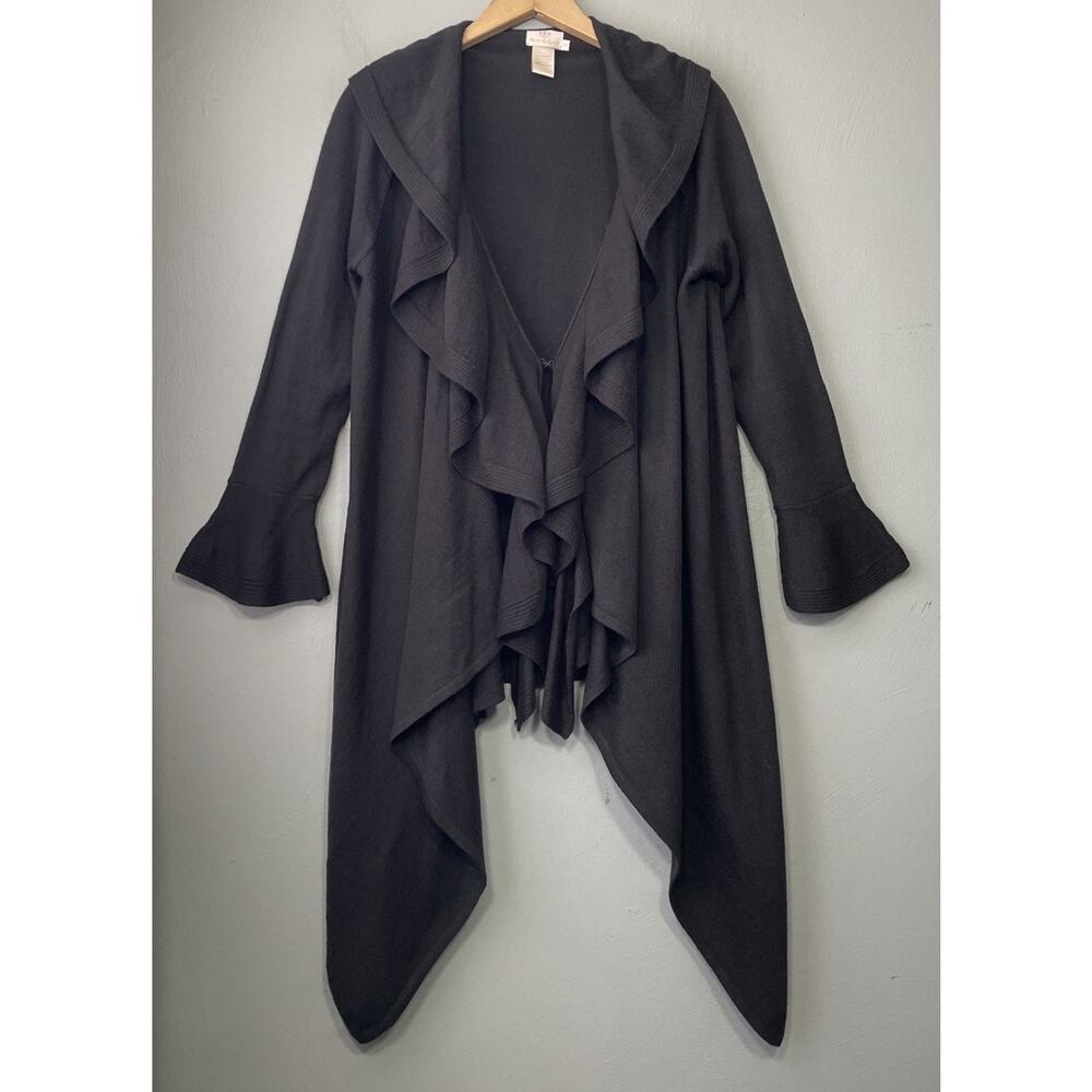 Hot In Hollywood Waterfall Cardigan Size M Black Drape Sweater Ruffled Witchy - Picture 5 of 11